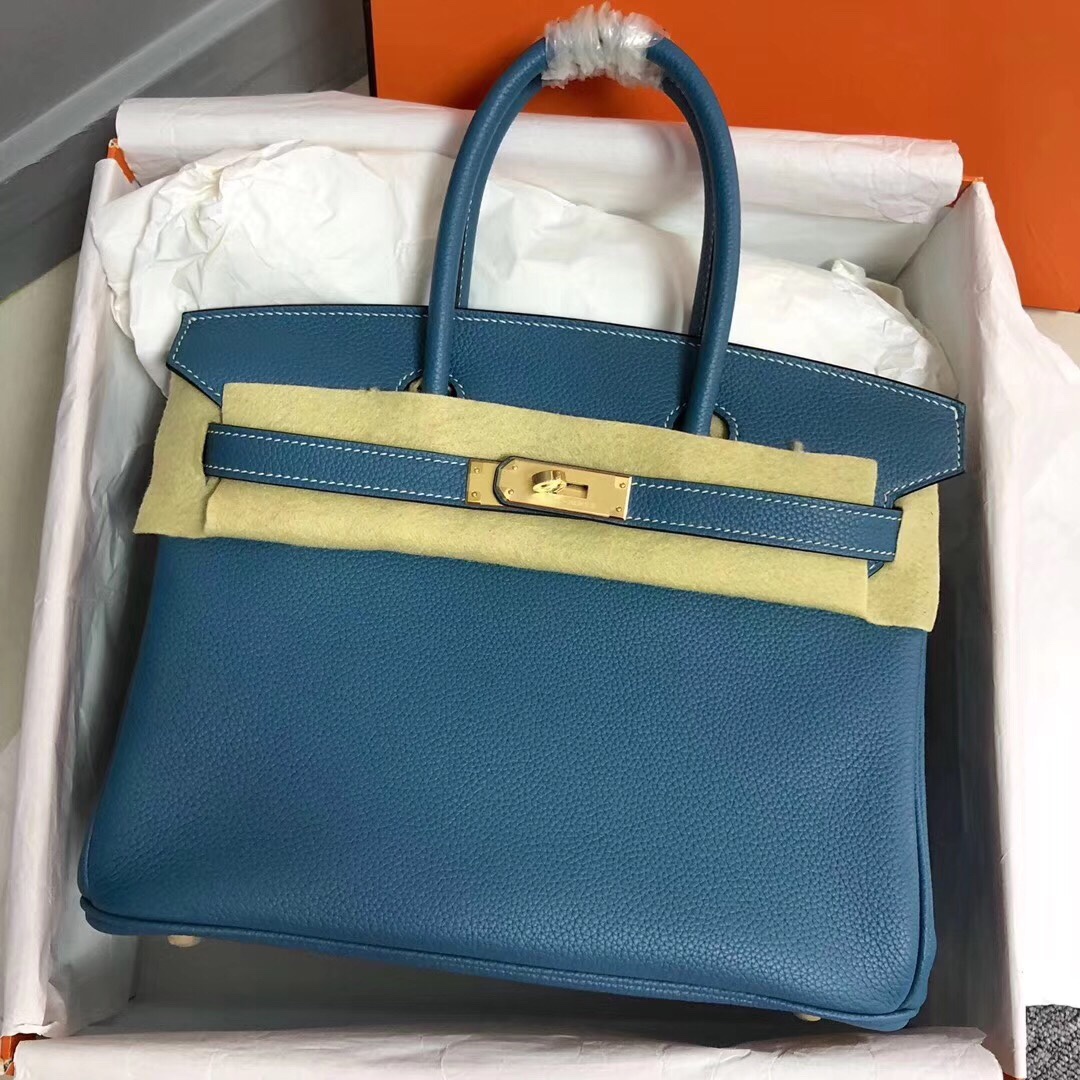 Hermes Birkin 35CM Togo Leather Handbag Blue Jean